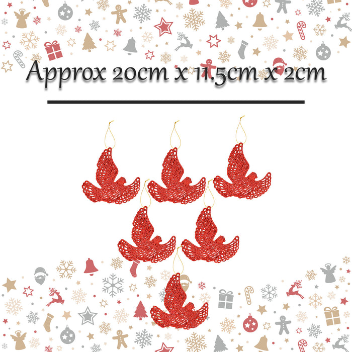 Christmas Tree Decoration Hanging Glitter Dove X 6 20x11.5x2cm Red