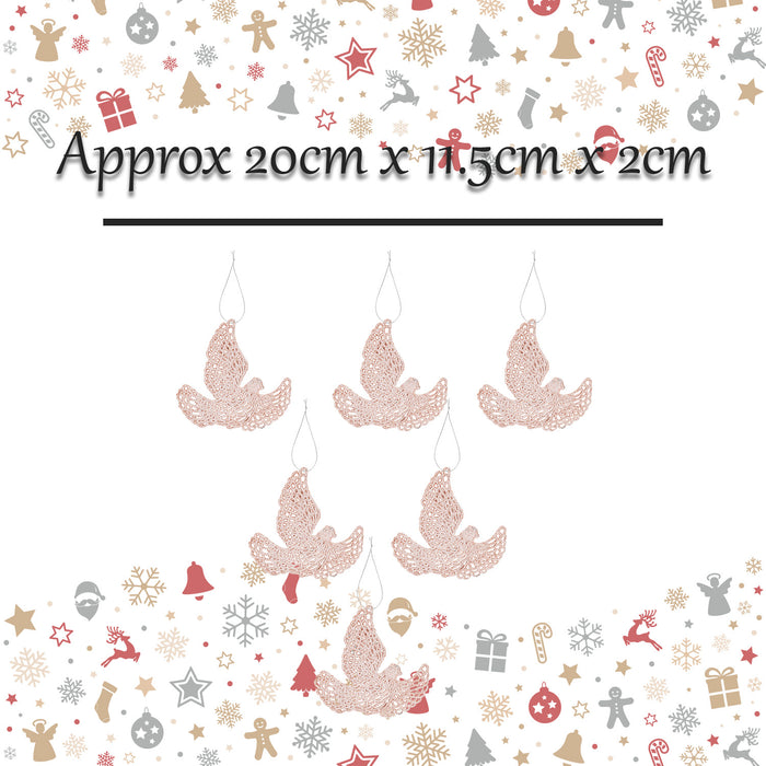 Christmas Tree Decoration Hanging Glitter Dove X 6 20x11.5x2cm Rose Gold