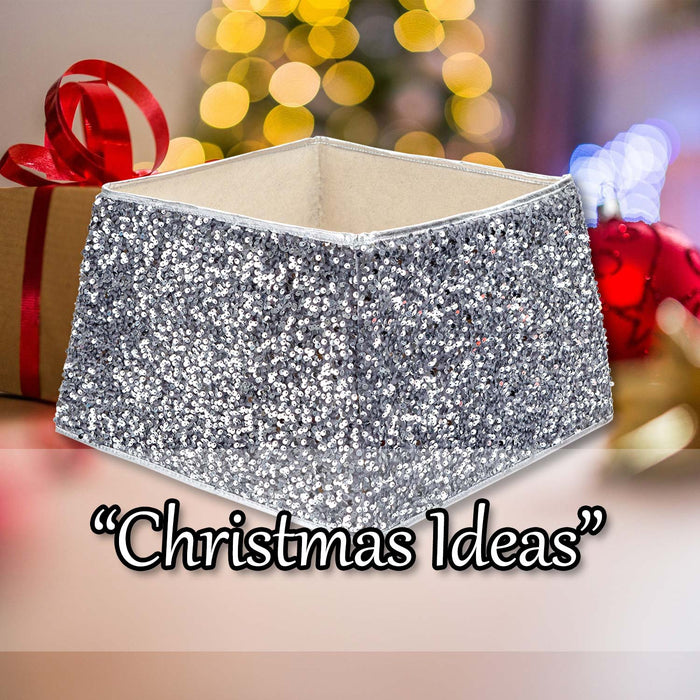 Christmas Tree Skirt Folding Sequin Decoration X Silver