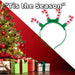 Christmas Candy Cane Light Up Head Band 21cm x 23cm Green X 1