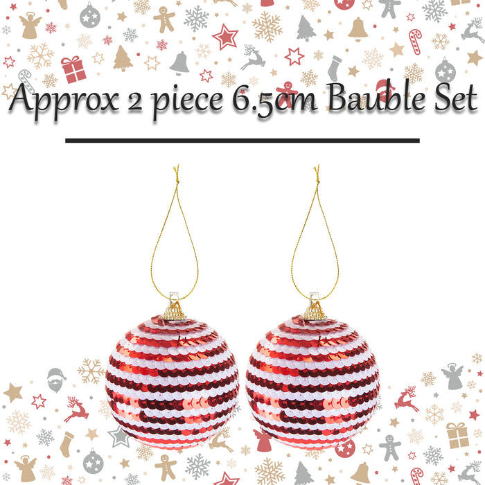 Christmas Bauble Decoration Hanging Tree X 2 2 piece 6.5cm Bauble Set Red