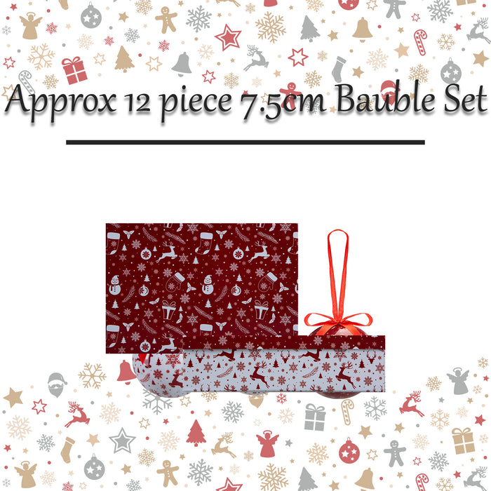 Christmas Bauble Decoration Pattern Boxed X 12 12 piece 7.5cm Bauble Set