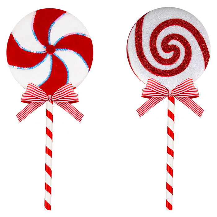 Christmas Decoration Candy Cane Lollipop 2 Varied Designs X 1 25x60cm Red, White