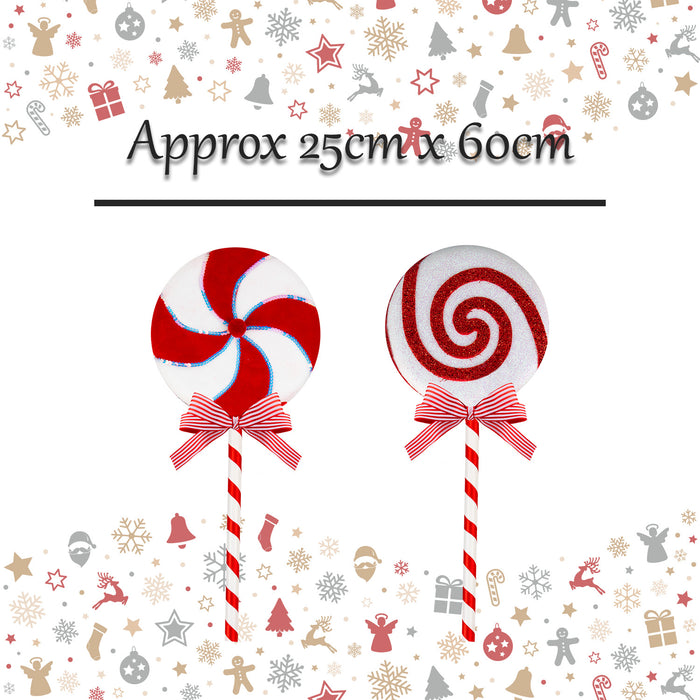 Christmas Decoration Candy Cane Lollipop 2 Varied Designs X 1 25x60cm Red, White