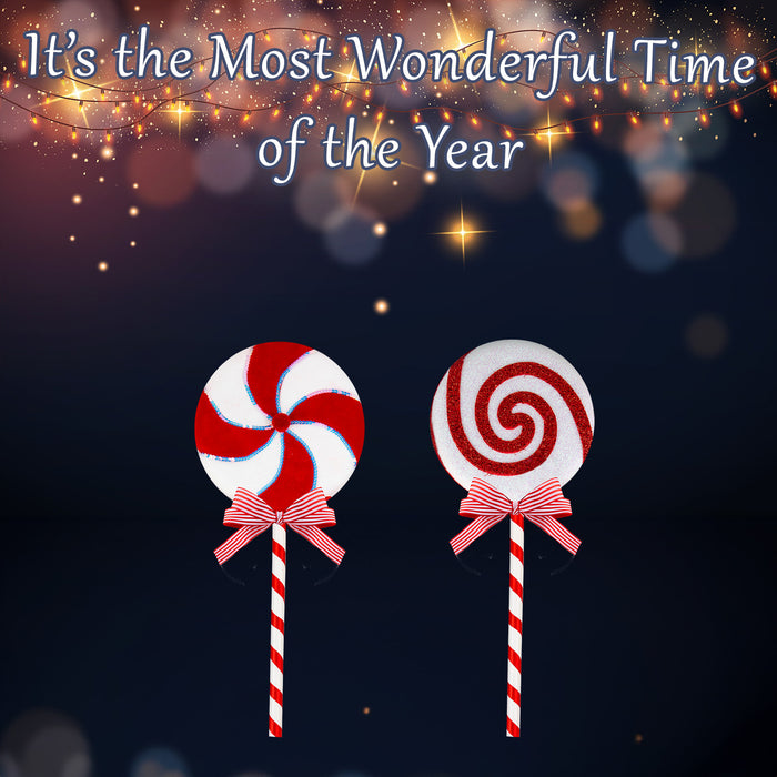 Christmas Decoration Candy Cane Lollipop 2 Varied Designs X 1 25x60cm Red, White