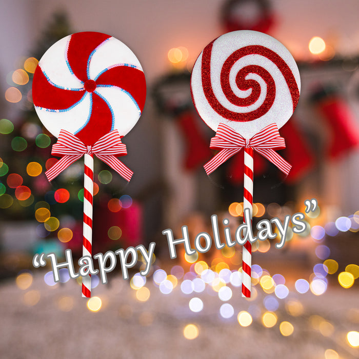 Christmas Decoration Candy Cane Lollipop 2 Varied Designs X 1 25x60cm Red, White