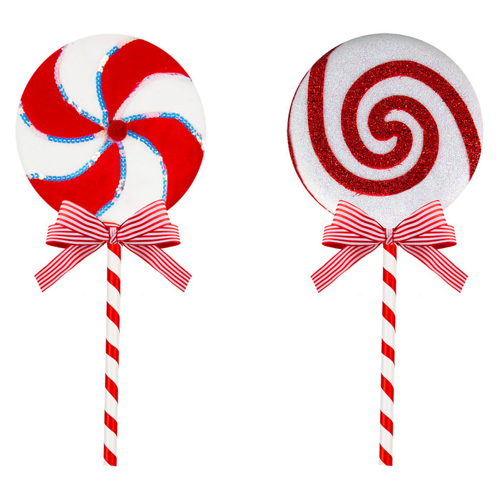 Christmas Decoration Candy Cane Lollipop 2 Varied Designs X 1 20x50cm Red, White