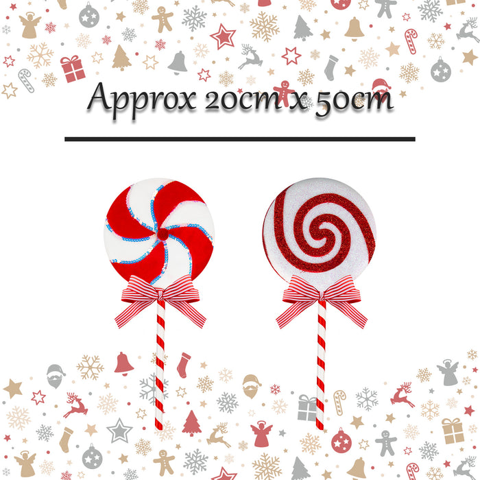 Christmas Decoration Candy Cane Lollipop 2 Varied Designs X 1 20x50cm Red, White