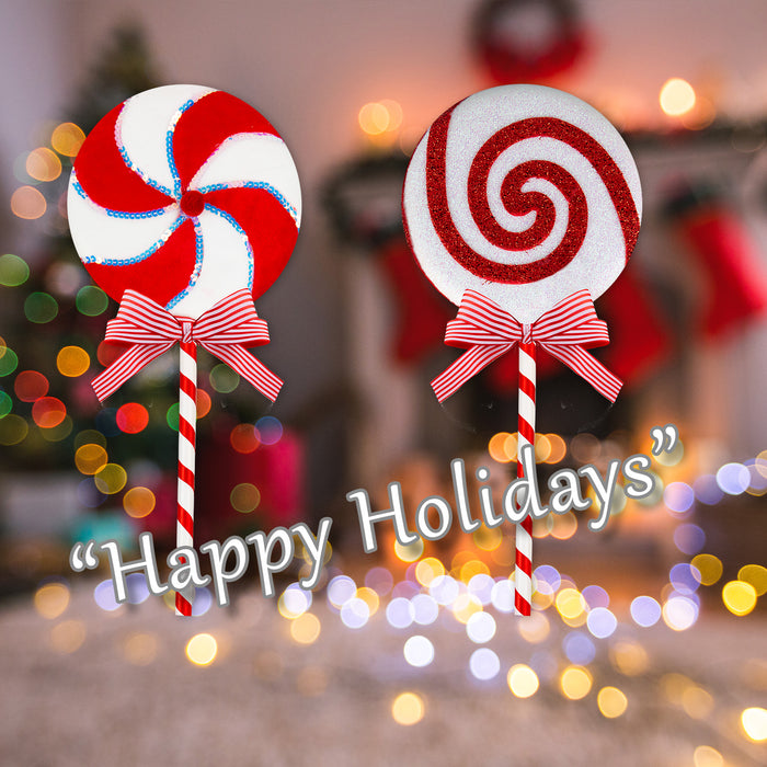 Christmas Decoration Candy Cane Lollipop 2 Varied Designs X 1 20x50cm Red, White