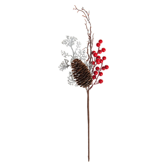 Pine Cone And Berries Pick Christmas Decoration Ornament X 1 45cm Red