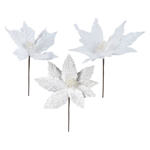 Glitter Flower Picks Christmas Decoration Ornament X 1 30cm White