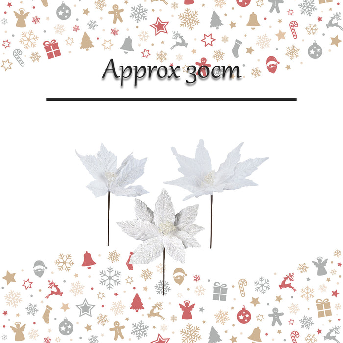 Glitter Flower Picks Christmas Decoration Ornament X 1 30cm White