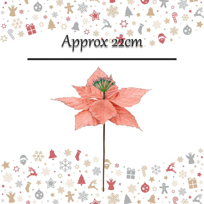 Glitter Flower Pick Christmas Decoration Ornament X 1 22cm Rose Gold