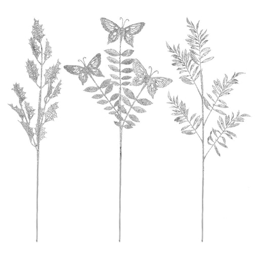 Glitter Foliage Pick Christmas Varied Designs 0. Silver