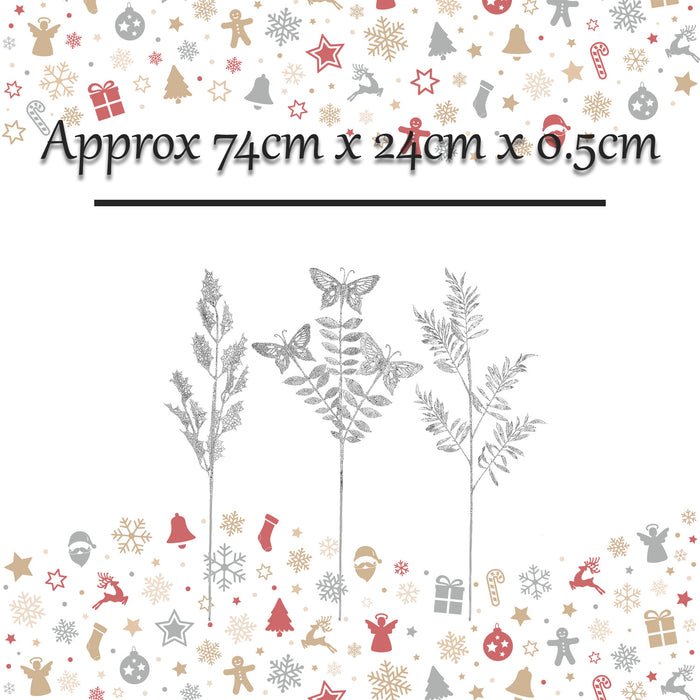 Glitter Foliage Pick Christmas Varied Designs 0. Silver