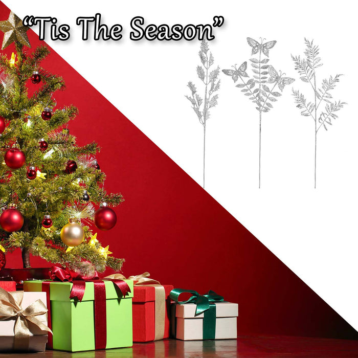 Glitter Folige Pick Christmas Varied Designs 74 x 24 x 0. 5cm Silver x 1 Pick