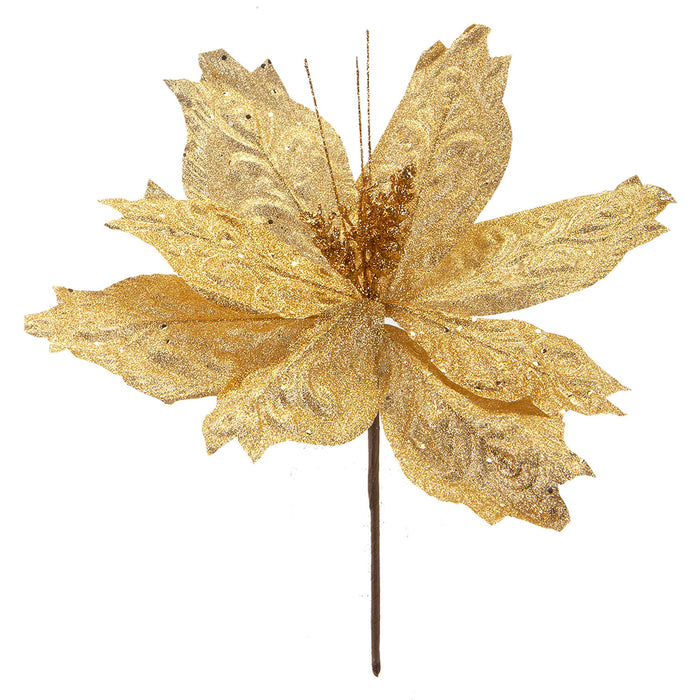 Glitter Flower Christmas Decoration X 1 28cm Gold