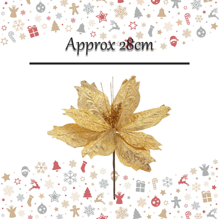 Glitter Flower Christmas Decoration X 1 28cm Gold