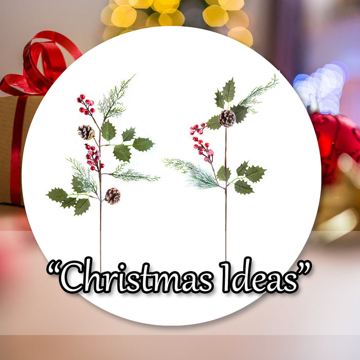 Holly & Berry Picks Christmas Decoration 2 Varied Designs X 1 70cm Red, Green