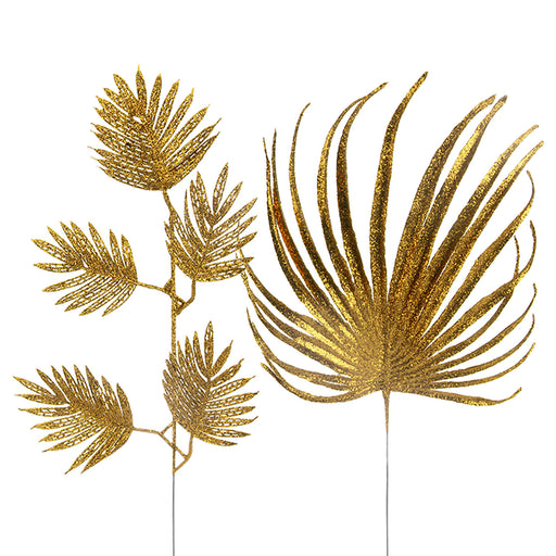 Glitter Spruce Leaf Pick Christmas Decoration 2 Varied Designs X 1 51.5cm Gold