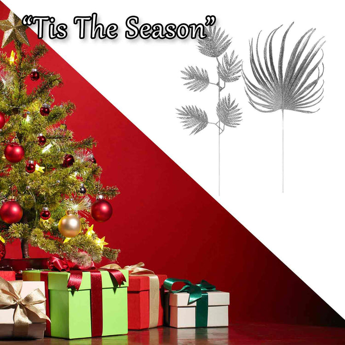 Glitter Spruce Leaf Pick Christmas Decoration Varied 51. 5cm Silver x 1 Pick