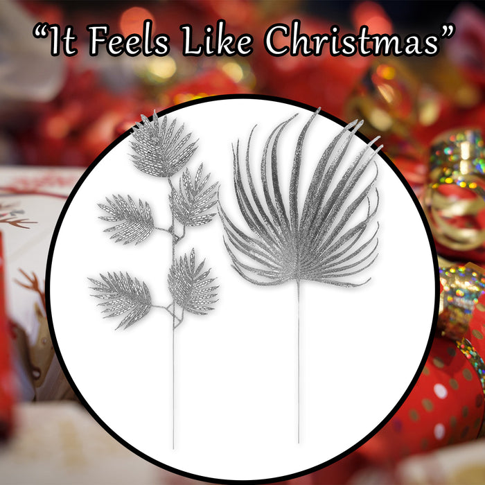 Glitter Spruce Leaf Pick Christmas Decoration Varied 51. 5cm Silver x 1 Pick