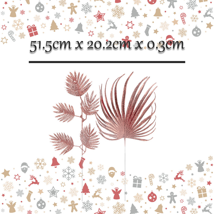 Glitter Spruce Leaf Xmas 2 Varied Designs X 1 51.5cm x 20.2cm x 0.3cm Rose Gold