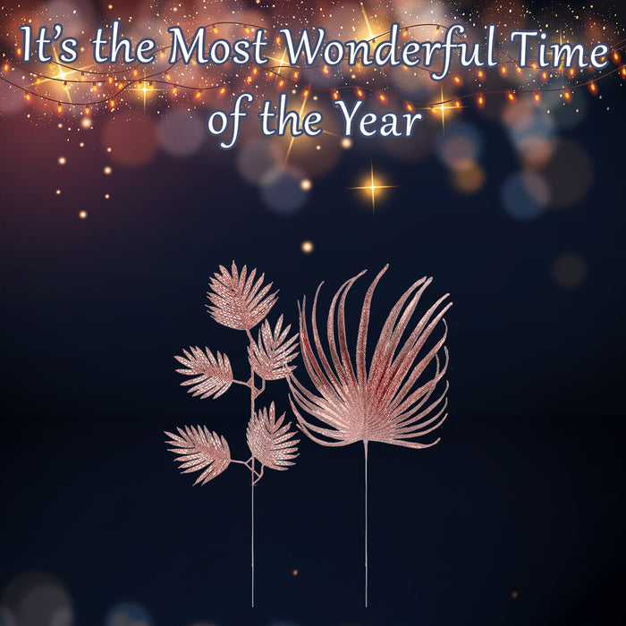 Glitter Spruce Leaf Xmas Assorted Designs Rose Gold