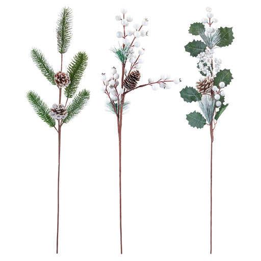 White Berry Christmas Sprays Decoration 3 Varied Designs X 1 65cm Red, Green