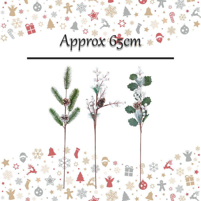 White Berry Christmas Sprays Decoration 3 Varied Designs X 1 65cm Red, Green