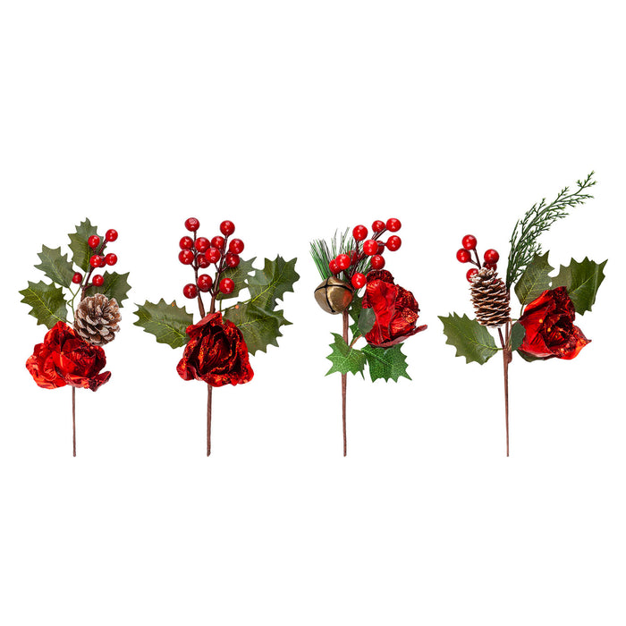 Christmas Flower Picks Dec 4 Varied Designs X 1 29x12.2x13.5cm Red, Green