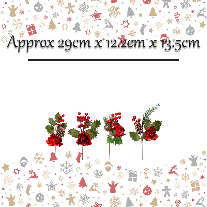 Christmas Flower Picks Dec 4 Varied Designs X 1 29x12.2x13.5cm Red, Green