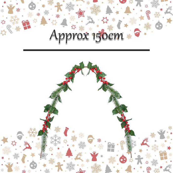 Christmas Red Berry Pine Holly Garland Decoration X 1 150cm Red, Green