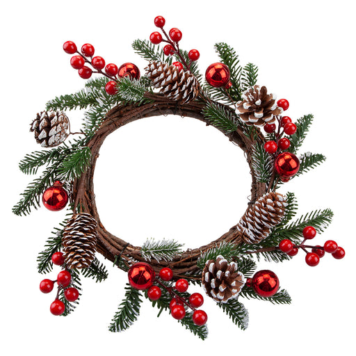 Christmas Berry Pine Ball Wreath Christmas Decoration X 1 35cm Red