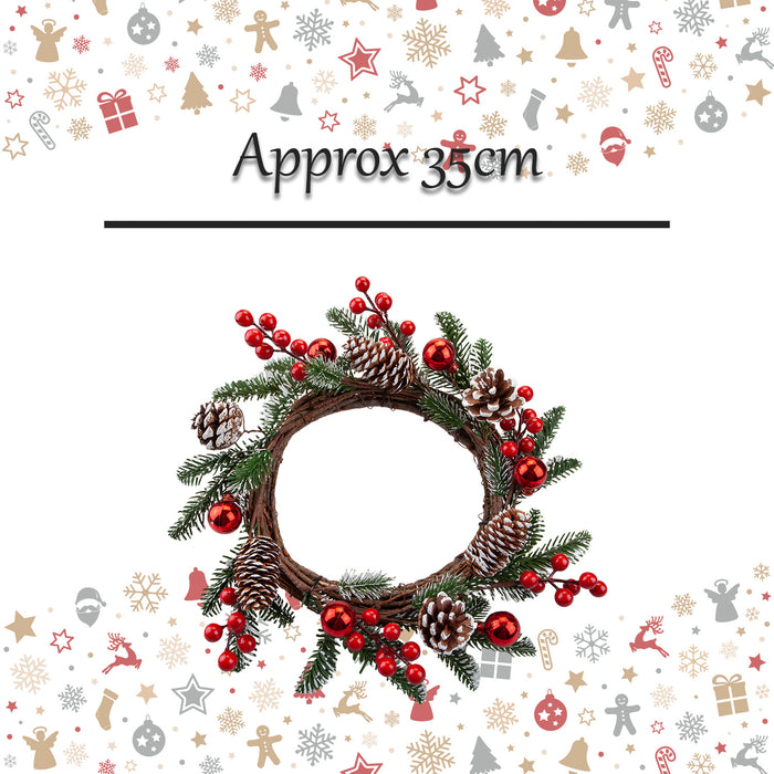 Christmas Berry Pine Ball Wreath Christmas Decoration X 1 35cm Red