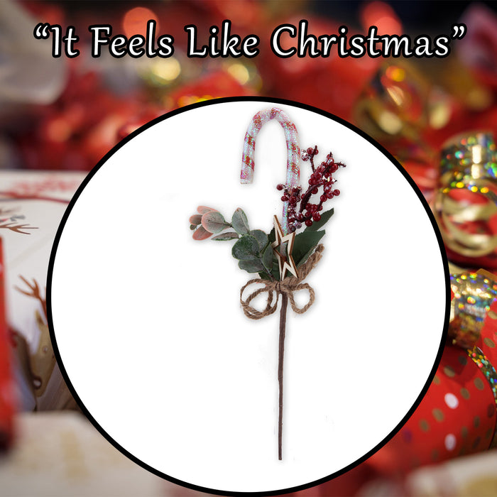 Red Berry Candy Pick With Hang Tag Christmas Decoration Ornament X 1 29cm Red
