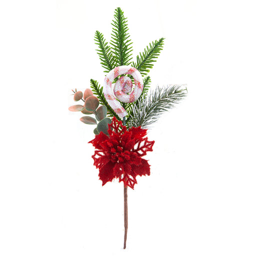 Poinsettia Swirl Candy Pick With Hang Tag Christmas Decoratio X 1 32cm Red