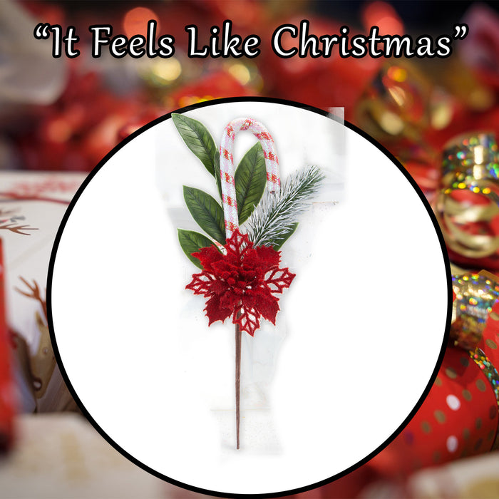 Poinsettia Red Berry Pick Christmas Decoration Ornament X 1 30cm Red