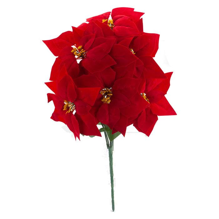 7 Head Poinsettia Bunch Christmas Decoration X 1 48cm Red