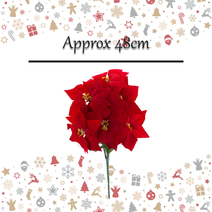 7 Head Poinsettia Bunch Christmas Decoration X 1 48cm Red