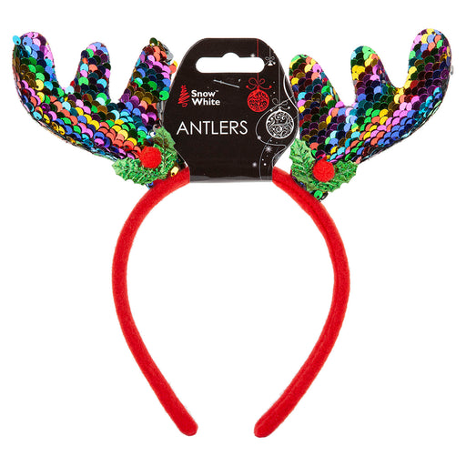 Christmas Headband Rainbow Sequin Antlers X  21cm Rainbow