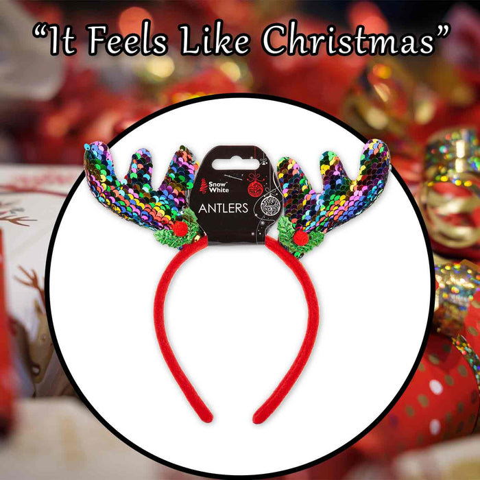 Christmas Headband Rainbow Sequin Antlers X 21cm Rainbow