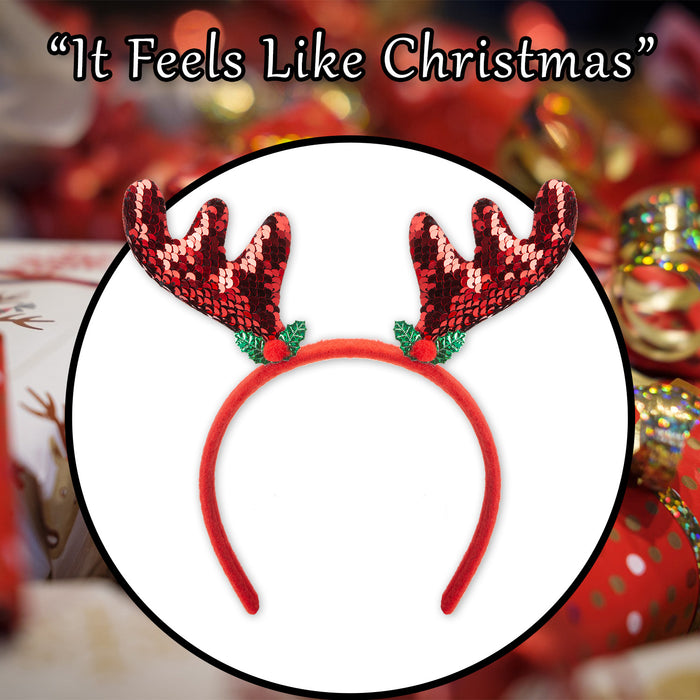 Christmas Antlers Headband Antlers X 1 21cm Red Sequin