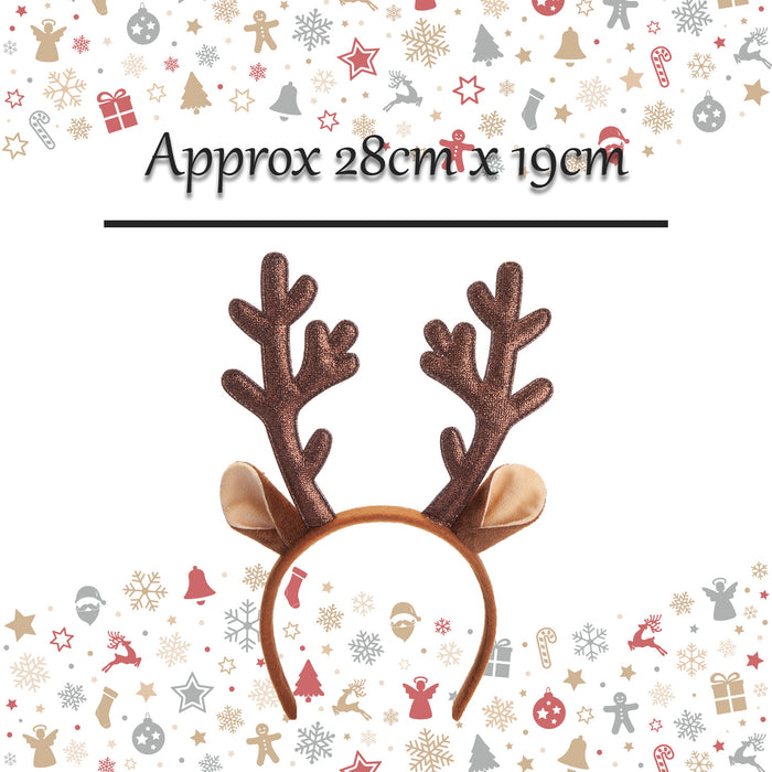 Christmas Headband Reindeer Glitter Antlers With Ears X 1 28cm x 19cm Brown