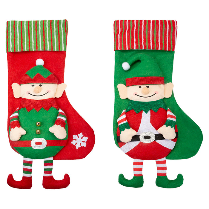 Elf Christmas Stocking Christmas Decoration X 1 54cm Red, Green