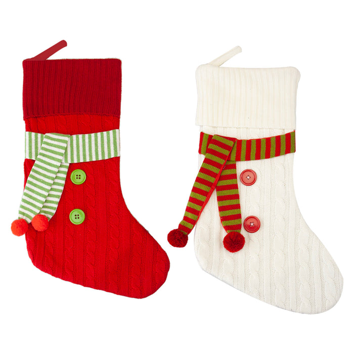 Christmas Stocking Luxury Knitted 2 Varied Designs X 1 45.8cm x 26.6cm Red White