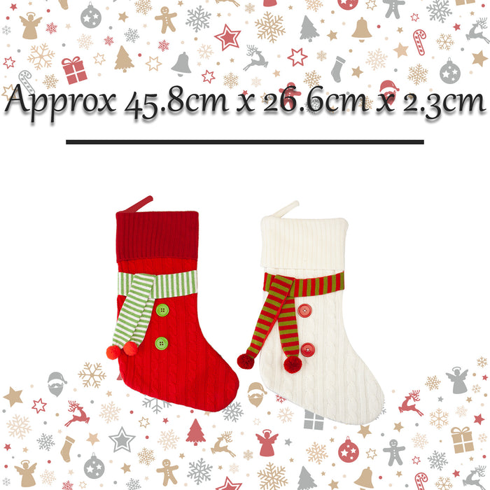 Christmas Stocking Luxury Knitted 2 Varied Designs X 1 45.8cm x 26.6cm Red White