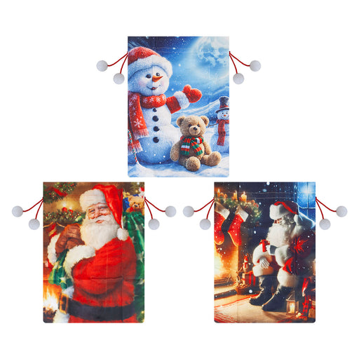 Christmas Santa Sack 3 Varied Designs X 1 60cm x 80cm Christmas Themed