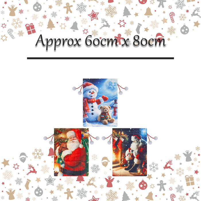 Christmas Santa Sack 3 Varied Designs X 1 60cm x 80cm Christmas Themed