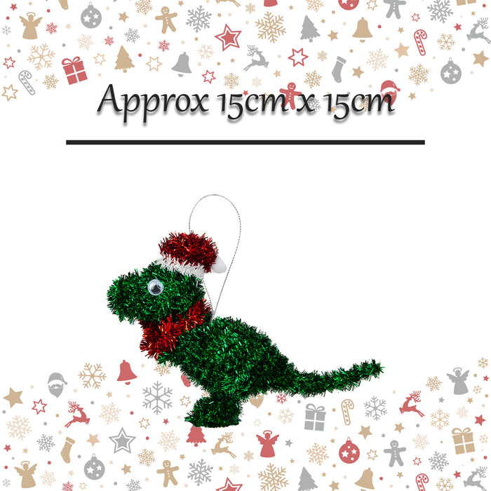 Christmas Tree Decoration Tinsel Dinosaur X 1 15cm x 15cm Green Dinosaur 15cm